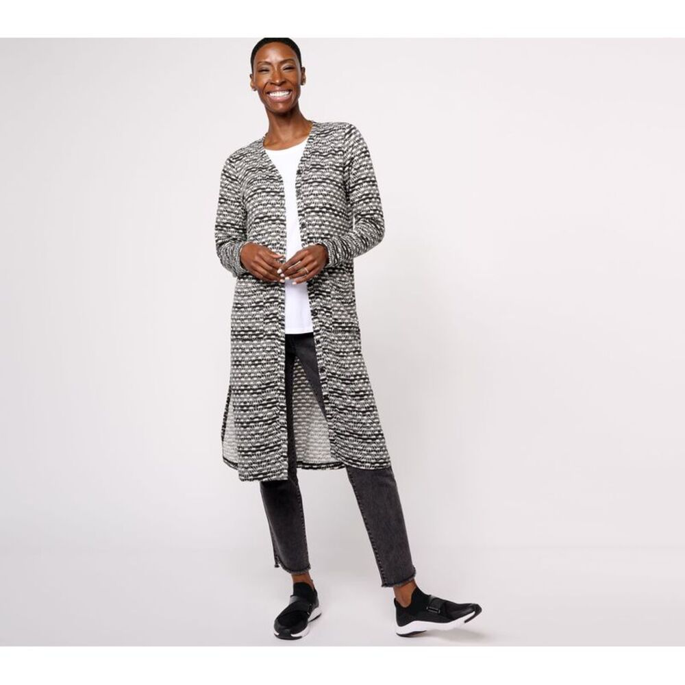 LOGO by Lori Goldstein Black and White Long Cardigan Sweater